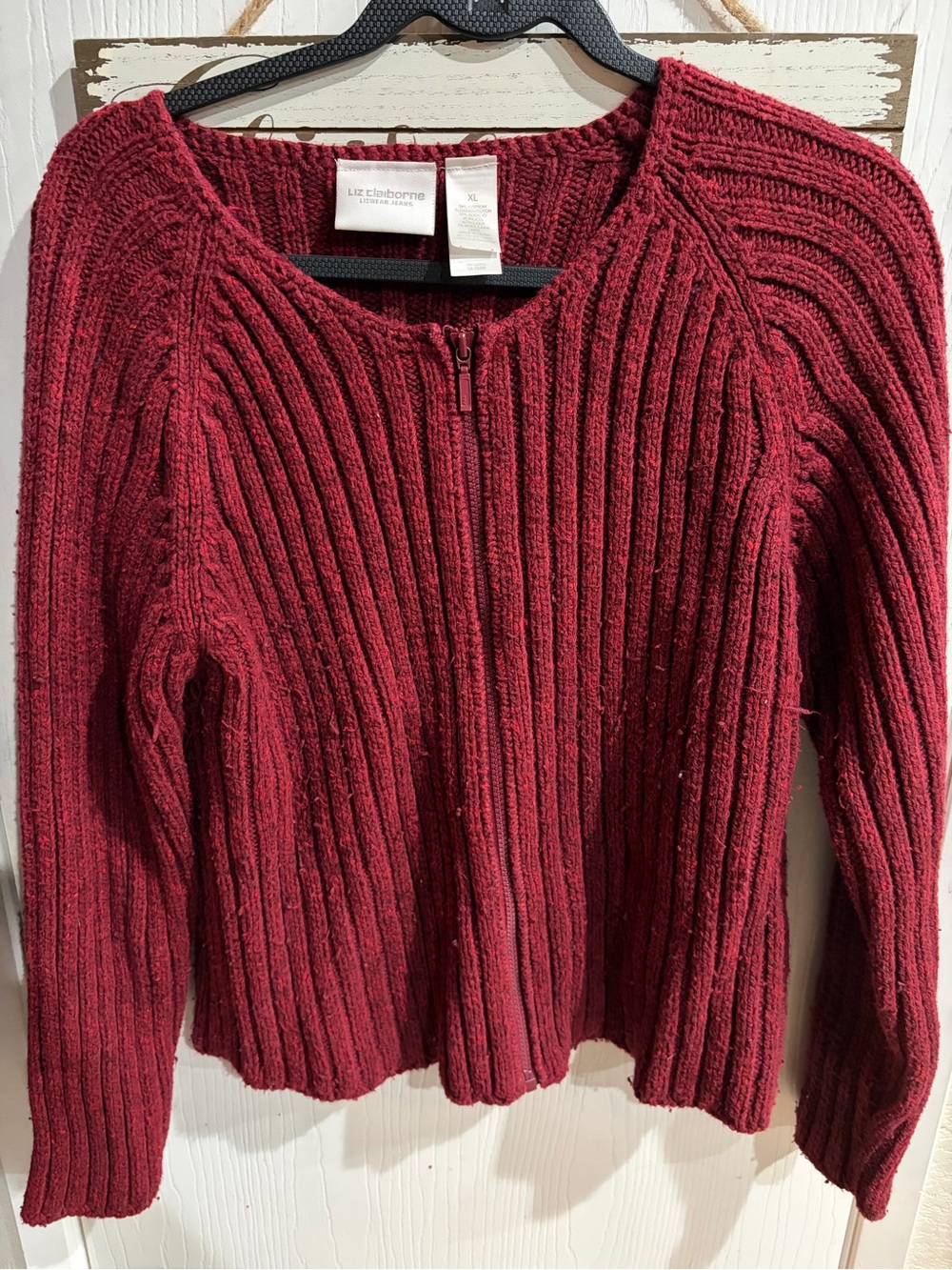 Liz Claiborne Ribbed Zip-Front Sweater XL